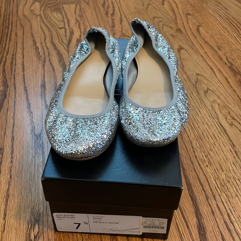 J Crew womens Silver Glitter Sparkle Ballet Flats 7.5 (7)